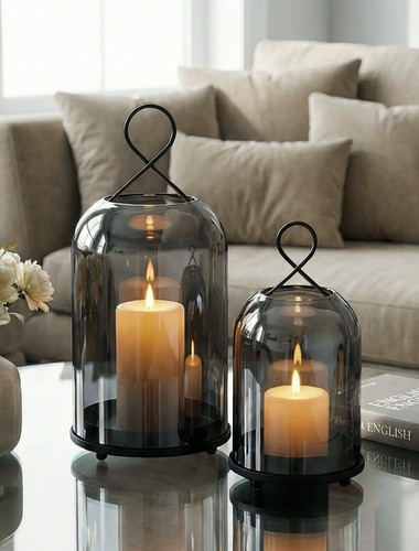 Windlicht schwarz 2er set - 2er,