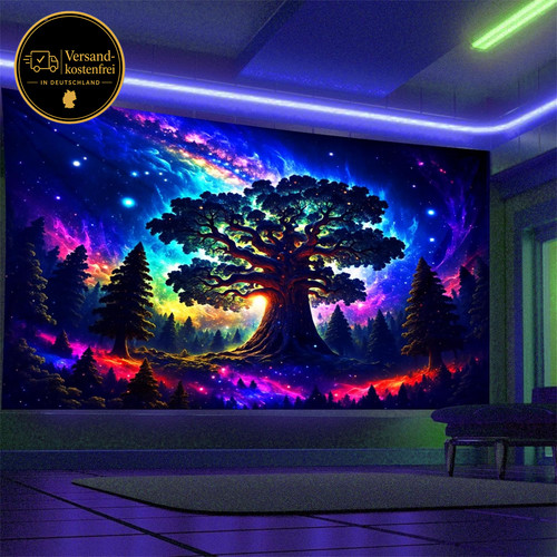 Schwarzlicht wandteppich wald - wandteppich,
